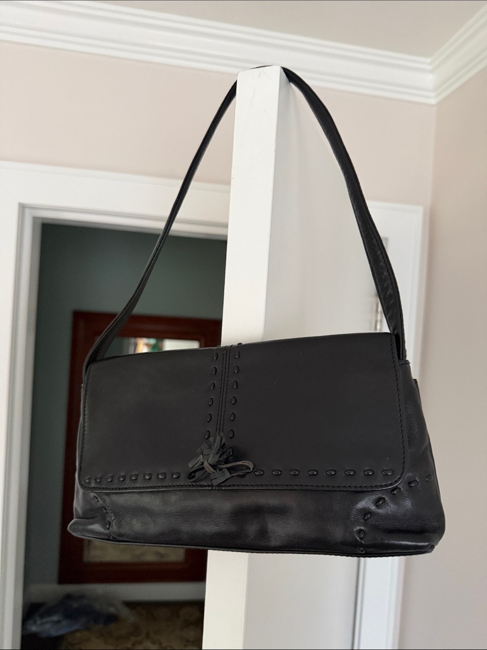 Ralph Ralph Lauren Mini Evening Bag Black Leather Handbag Flap Tassel Shoulder